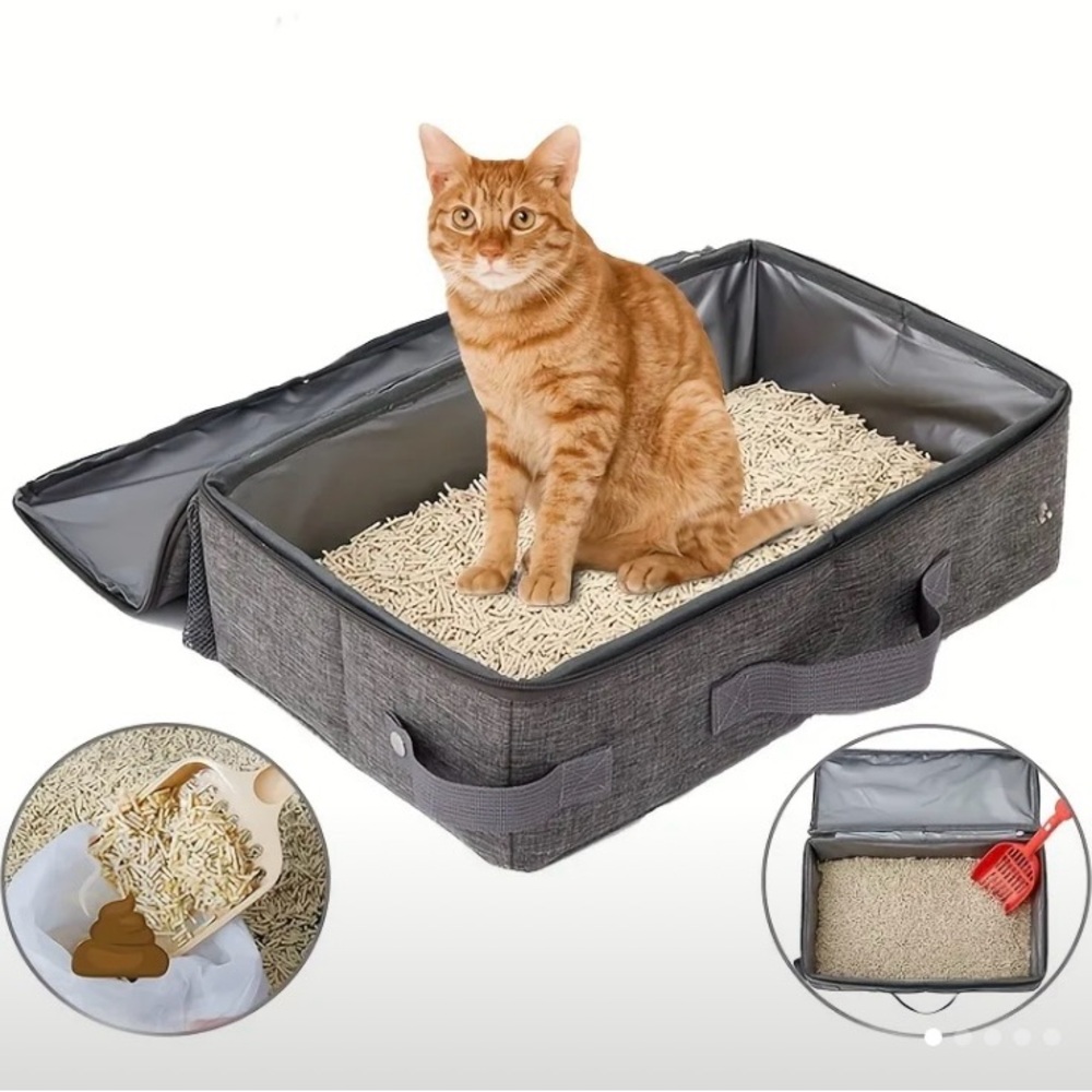 Gray Cat Litter Box with Scoop